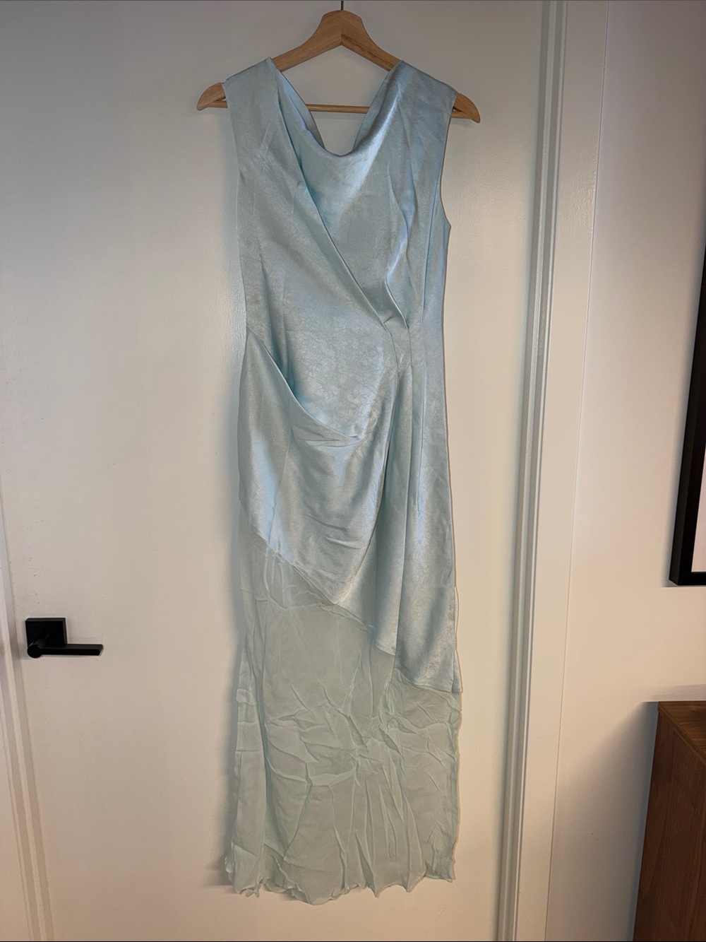 Sleeveless Light Blue Cowl Neck Maxi Dress